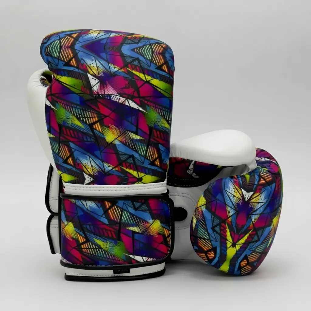 Quickfire Flex Classic velcro boxing gloves with a single wrist strap displayed in a custom colourway.